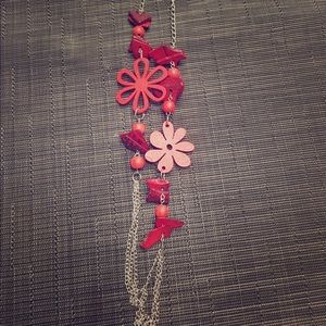 Long red bead costume jewelry necklace