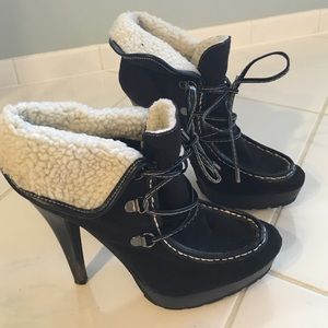 Suede black healed booties size 8