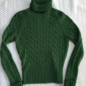 Emerald green cable knit turtleneck sweater