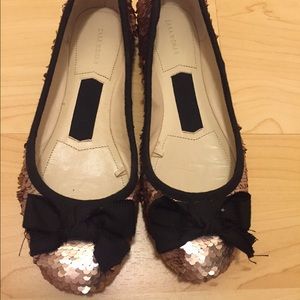 Zara Rose gold sequin flats