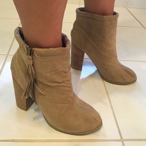 Suede nude booties size 8