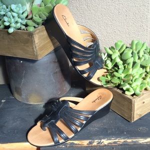 Clarks Black Leather Sandals
