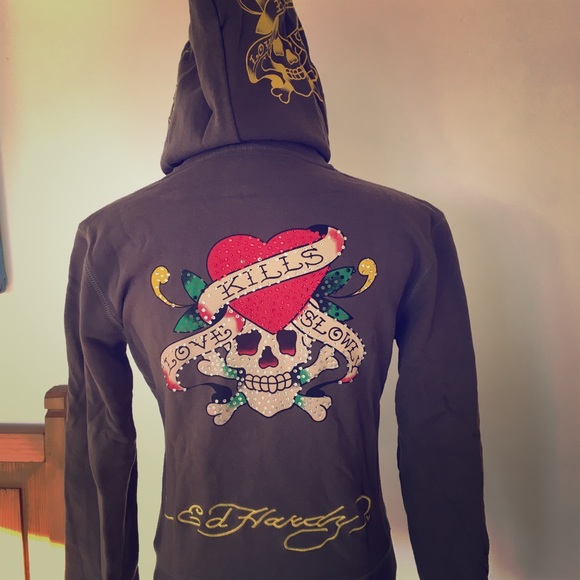 Ed hardy love kills slowly hoodie Clearance