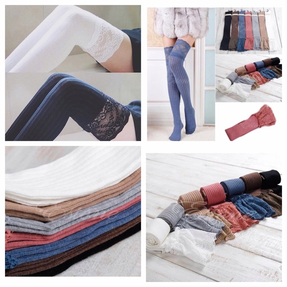 New Knit Thigh high socks with lace details - Picture 3 of 3