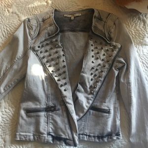 Black and grey washed studded and zippered jacket