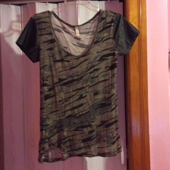 Tops - Leather shoulder top