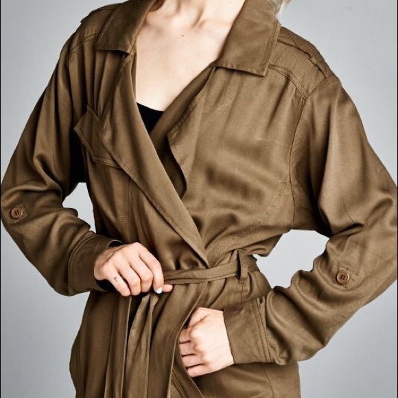 β¨HOST PICK β¨The Chloe twill trench coat- Olive - Picture 3 of 4