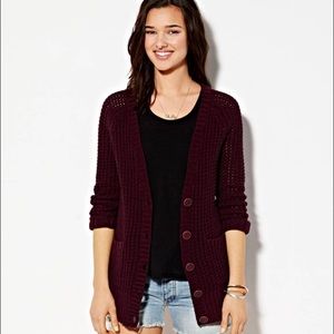 American Eagle Maroon Knit Cardigan