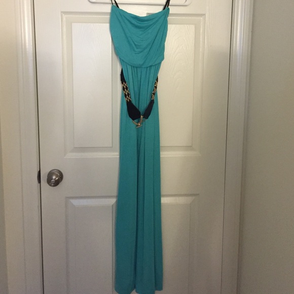 💥last chance💥 Strapless teal maxi dress belt