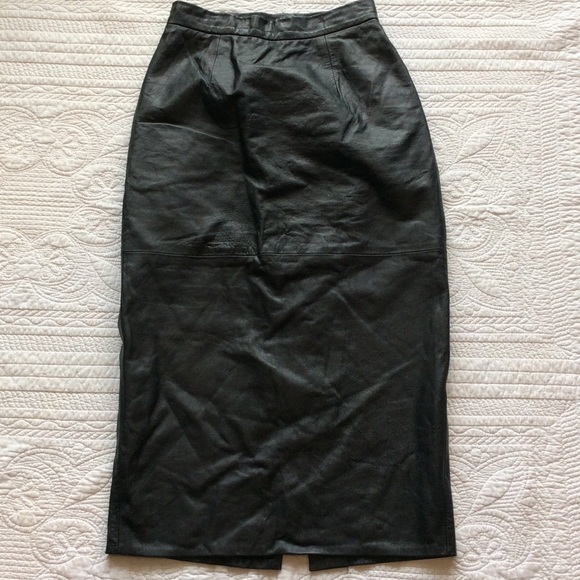 Vintage Leather Midi Pencil Skirt