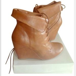 Brown leather wedge booties