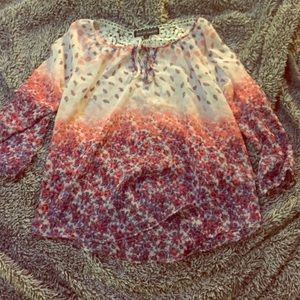 Loose flower print and lace blouse