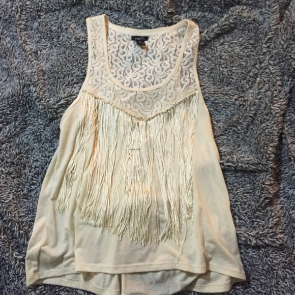 Fringe and lace tank top