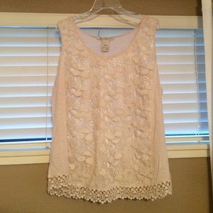 Cream Lace Overlay Tank Top