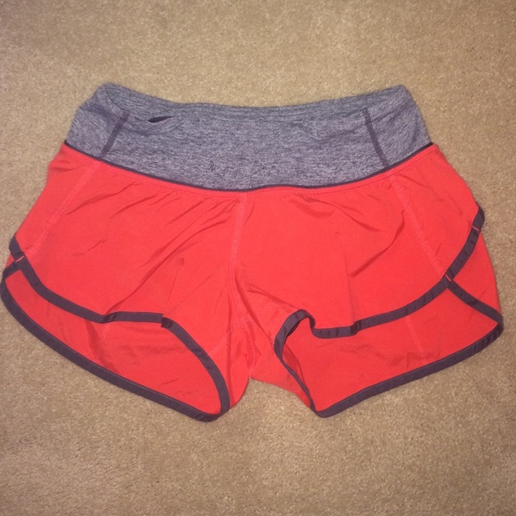 Orange/Red lululemon running Speed Shorts