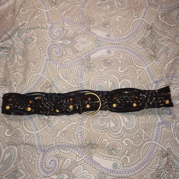 Dark Brown Braided Belt with Beads