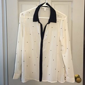 Lauren Conrad Cream Blouse with Black Sparkle XS