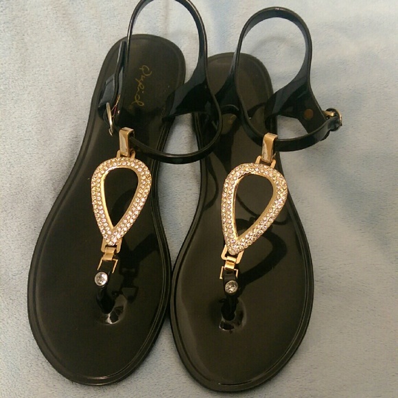 Qupid black jeweled jelly sandal