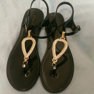 Qupid black jeweled jelly sandal