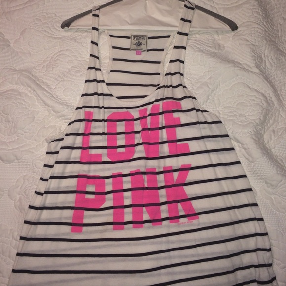 Black and white striped Love Pink racer back tank