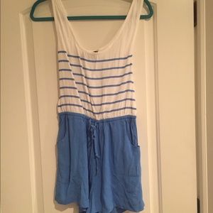 Blue and white stripped short jumpsuit