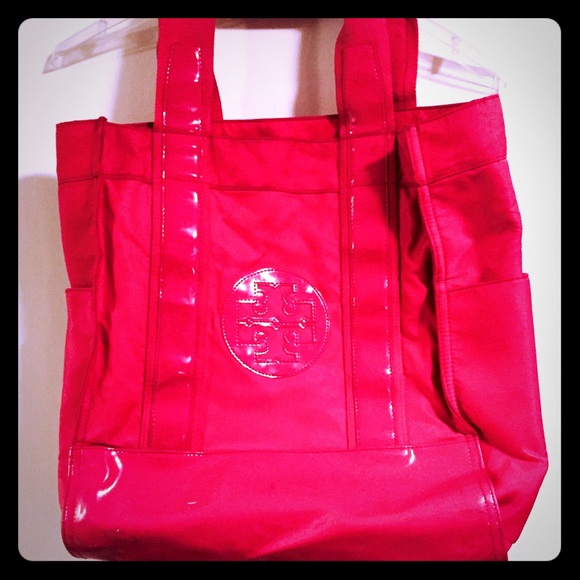 Tory Burch Handbags - Tory burch pink canvas/patent leather tote bag