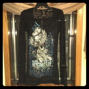 Lace long sleeve shirt with a painted on pattern