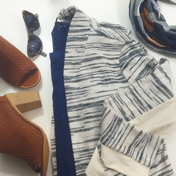 Lou & Grey Jackets & Blazers - Ivory and Indigo Spacedye Knit Jacket