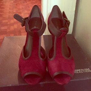 red suede open shoes, brand new