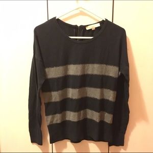 LOFT Navy and sparkly gray striped sweater