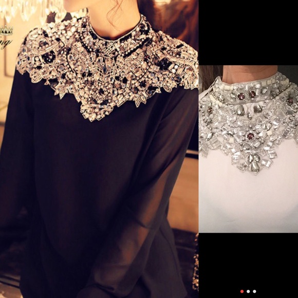 Bejeweled Blouse in Black or white