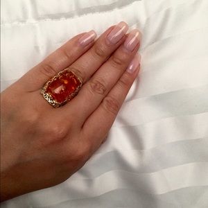Simulated Amber & Austrian Crystal ring