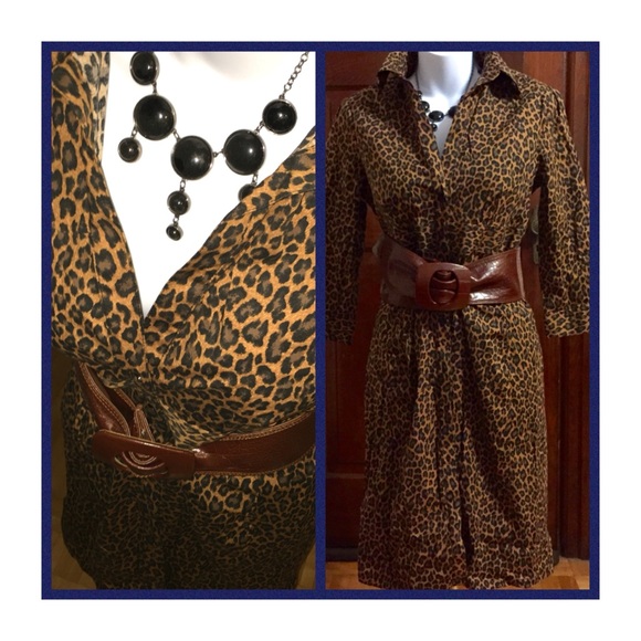 EXPRESS NWOT leopard print button down shirt dress