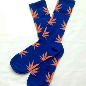 Blue & Orange Weed Leaf Socks