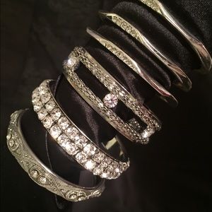 Silver tone bracelets with rhinestones