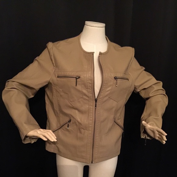 Soft faux leather tan jacket worn once