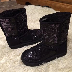 Shiny black sequined boots Size 7