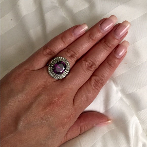 Simulated amethyst on stainless steel ring