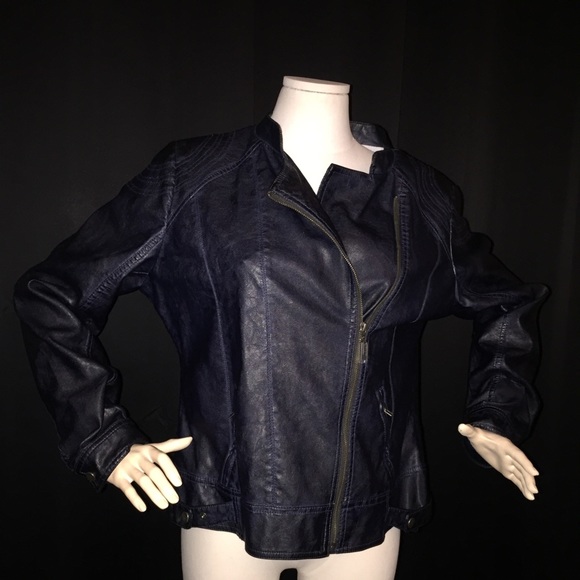 Navy Blue Faux leather Moto jacket
