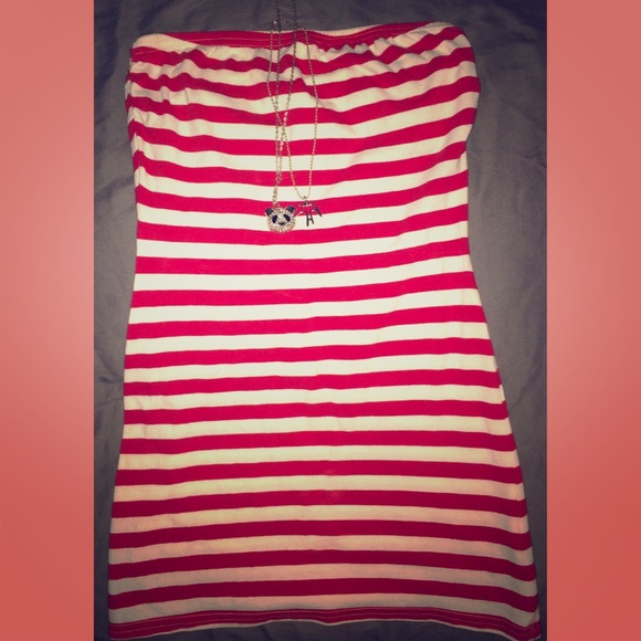 Red & white striped strapless stretch tube top