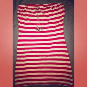 Red & white striped strapless stretch tube top