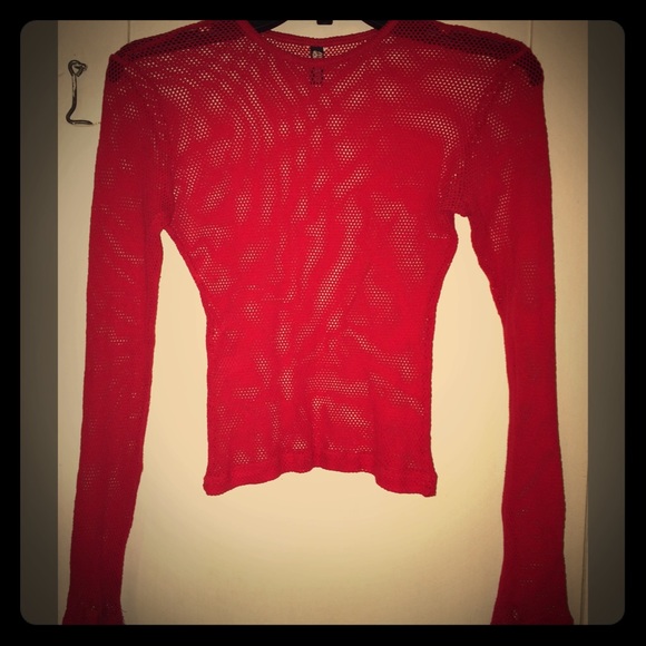 Red fishnet stretchy Long sleeve top