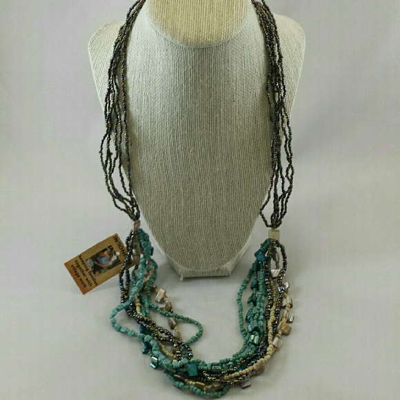 📗GWaC📗 Java Beaded Necklace - Turquoise - Picture 1 of 4