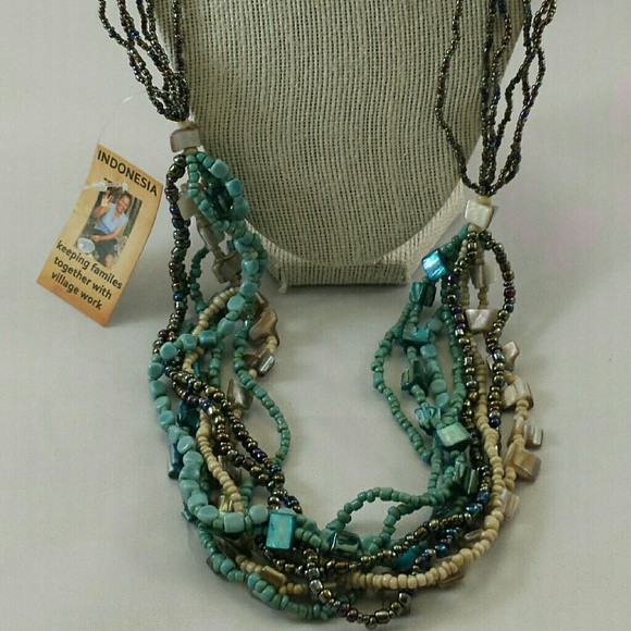 📗GWaC📗 Java Beaded Necklace - Turquoise - Picture 2 of 4