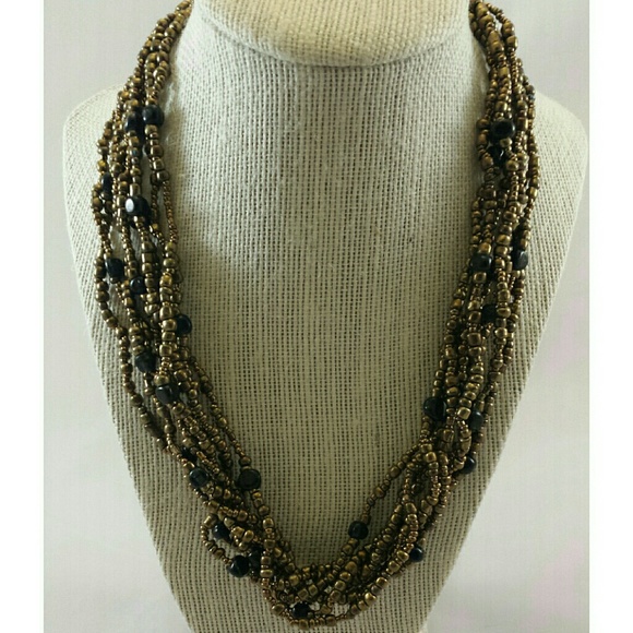 📗GWaC📗 Java 12-Strand Necklace Bronze & Black - Picture 1 of 4