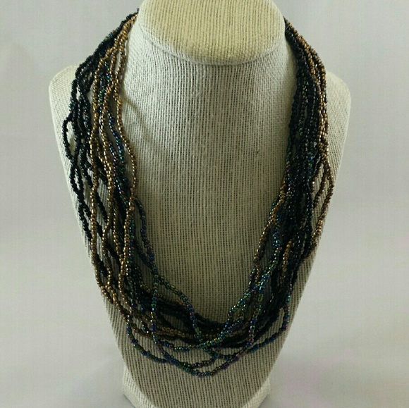 📗GWaC📗 Java 12-Strand Necklace Blk/Iridescent - Picture 1 of 4