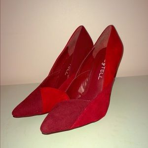 Red suede 4" heels