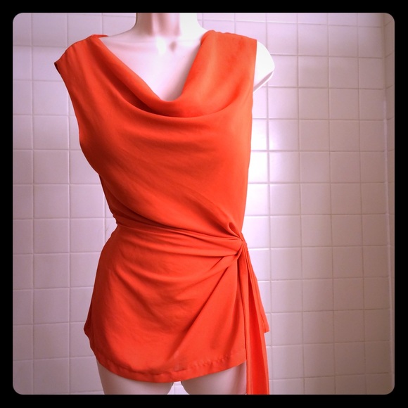 H&M Tops - Tangerine Sleeveless Sash Cinched Tunic