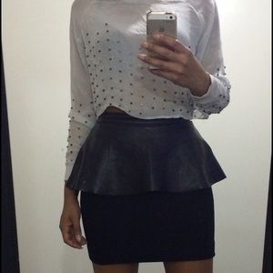 Black mini skirt with faux leather peplum