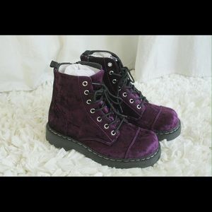 TUK PURPLE CRUSHED VELVET BOOTS